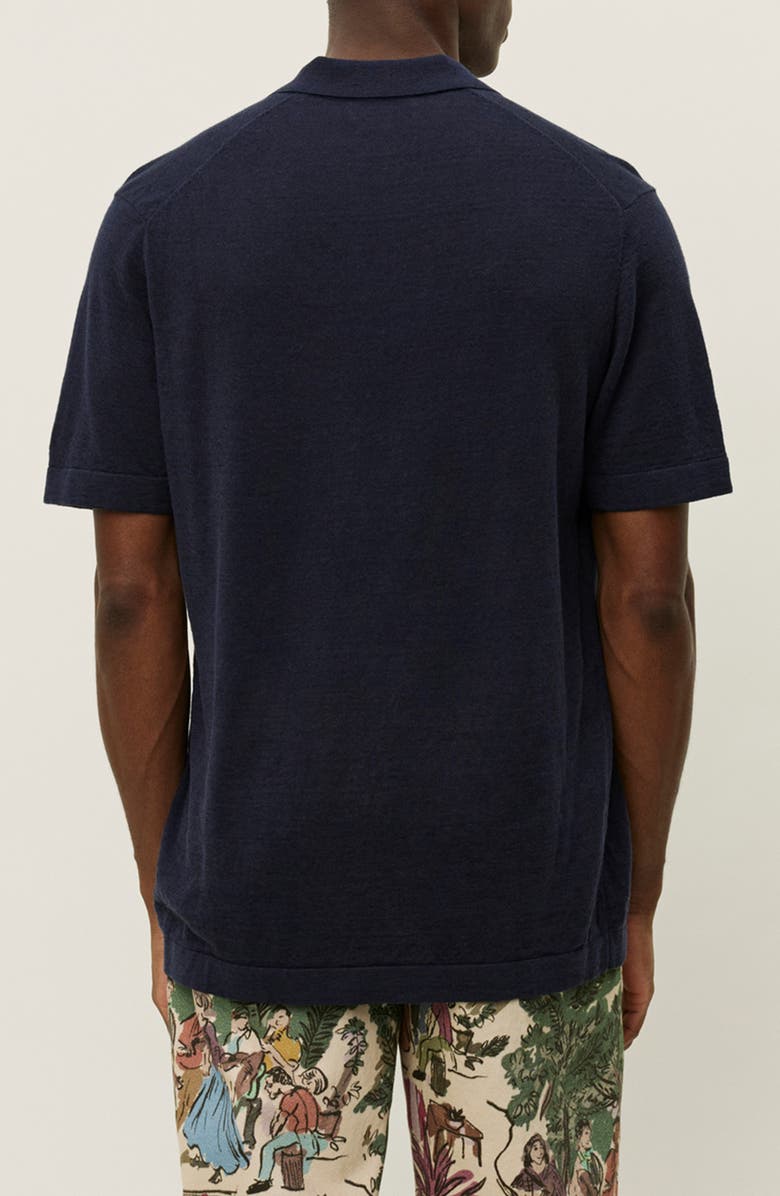 Les Deux Emmanuel Linen & Cotton Johnny Collar Polo, Alternate, color, Dark Navy