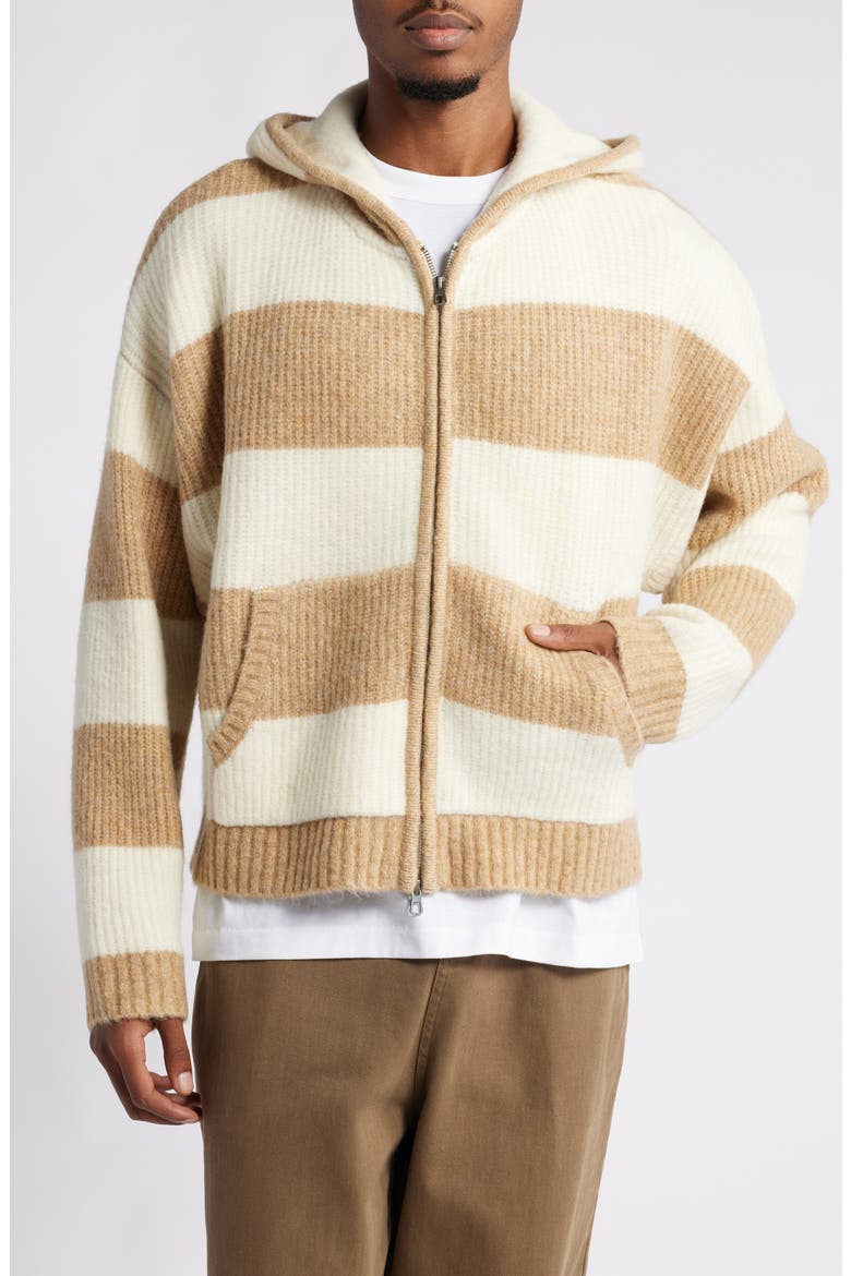 Stripe Zip Sweater Hoodie, Alternate, color, BROWN STRIPE