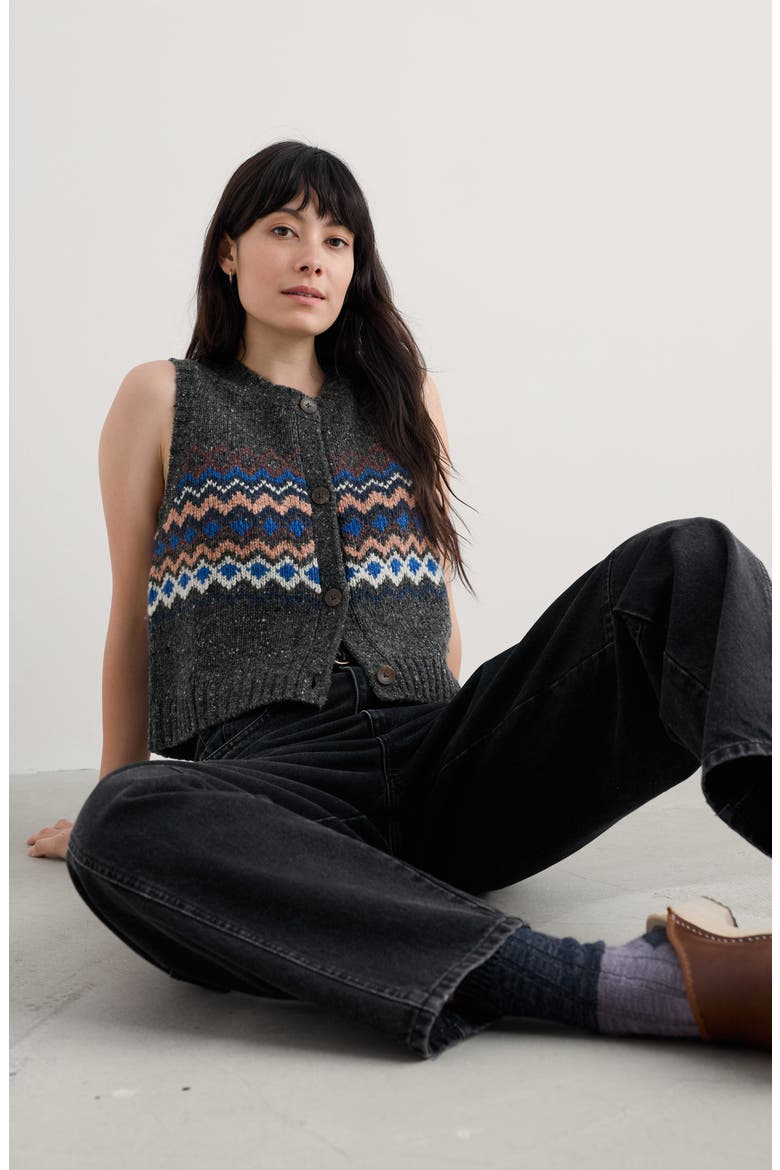 Golden Light Fair Isle Merino Wool Blend Sweater Vest, Alternate, color, KNIT SONATA COAL JETTY MIX
