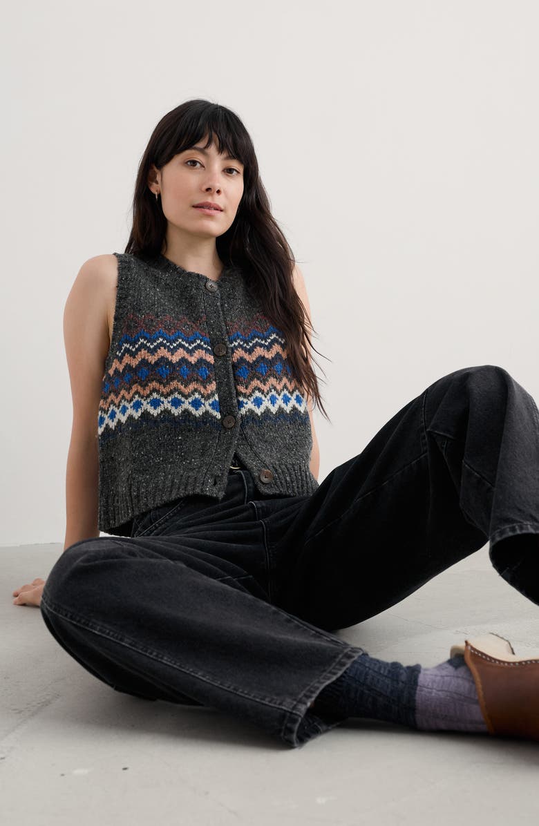 Seasalt Cornwall Golden Light Fair Isle Merino Wool Blend Sweater Vest, Alternate, color, Knit Sonata Coal Jetty Mix