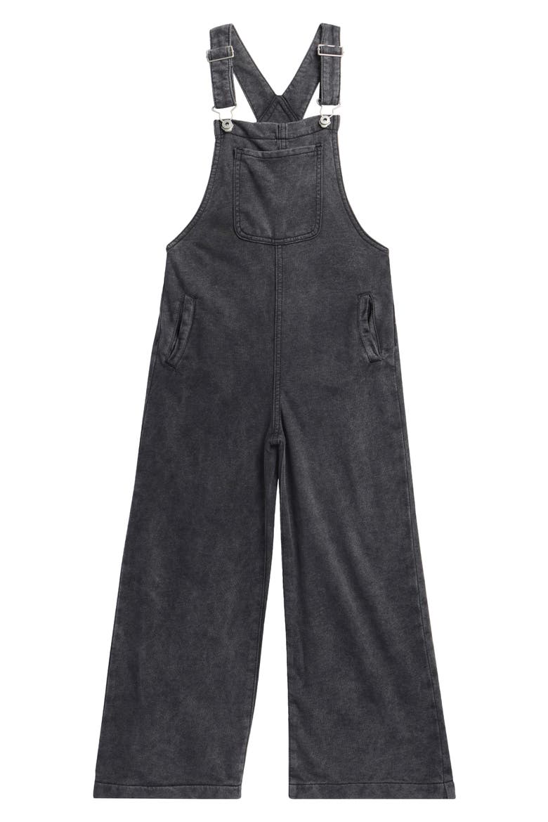 Kids' Faded Denim Wide Leg Overalls, Main, color, CHARCOAL