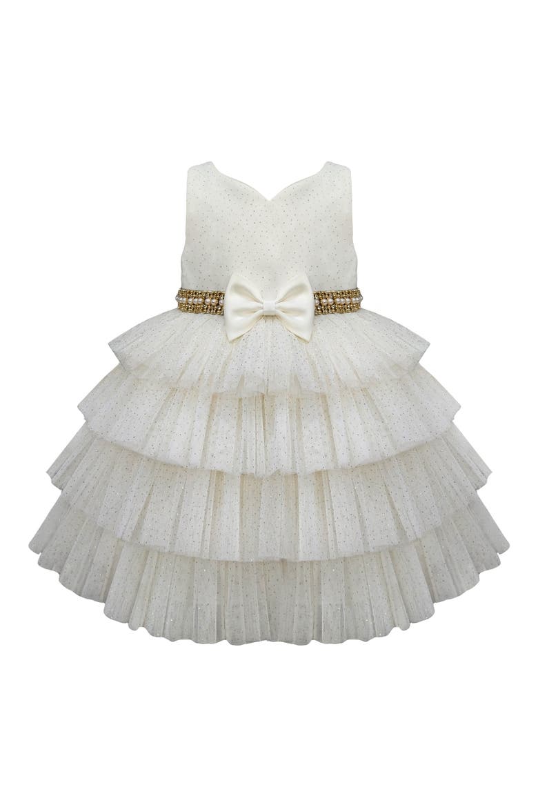 Tiered Mesh Party Dress, Main, color, CANDLE LIGHT