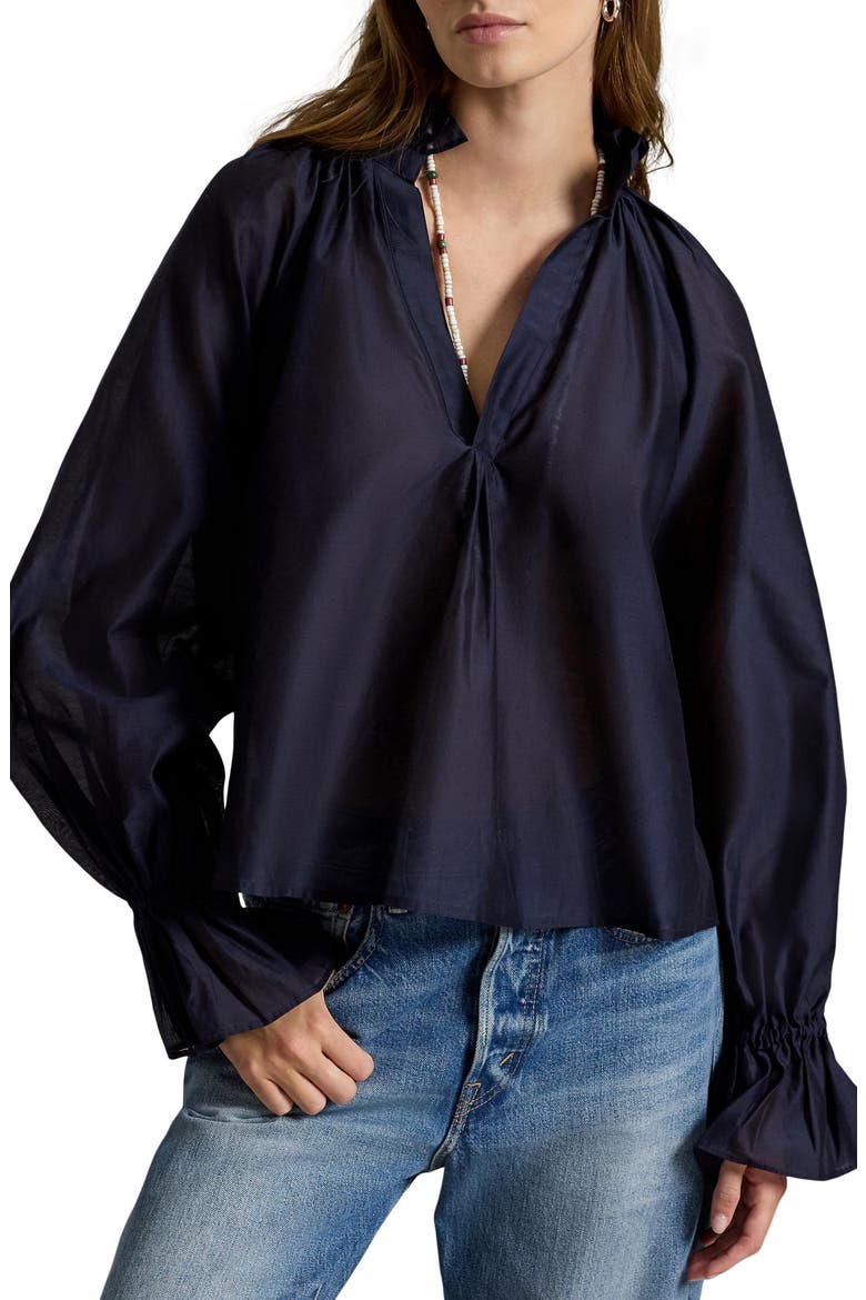 Cotton & Silk Organdy Shirt, Main, color, HUNTER NAVY