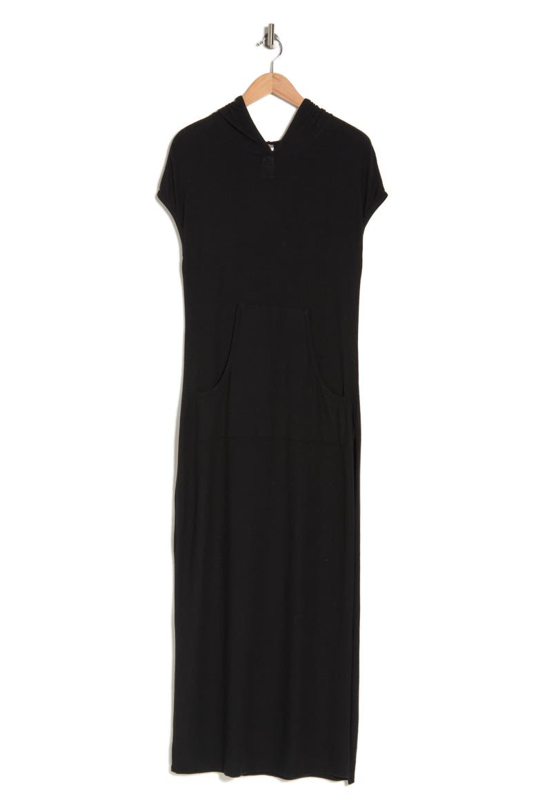 Short Sleeve Hoodie Dress, Alternate, color, BLACK