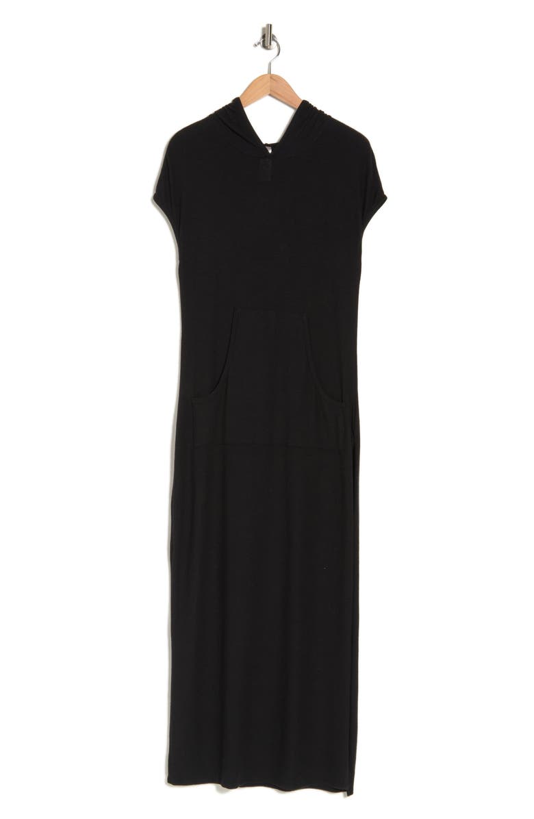 GO COUTURE Short Sleeve Hoodie Dress, Alternate, color, Black