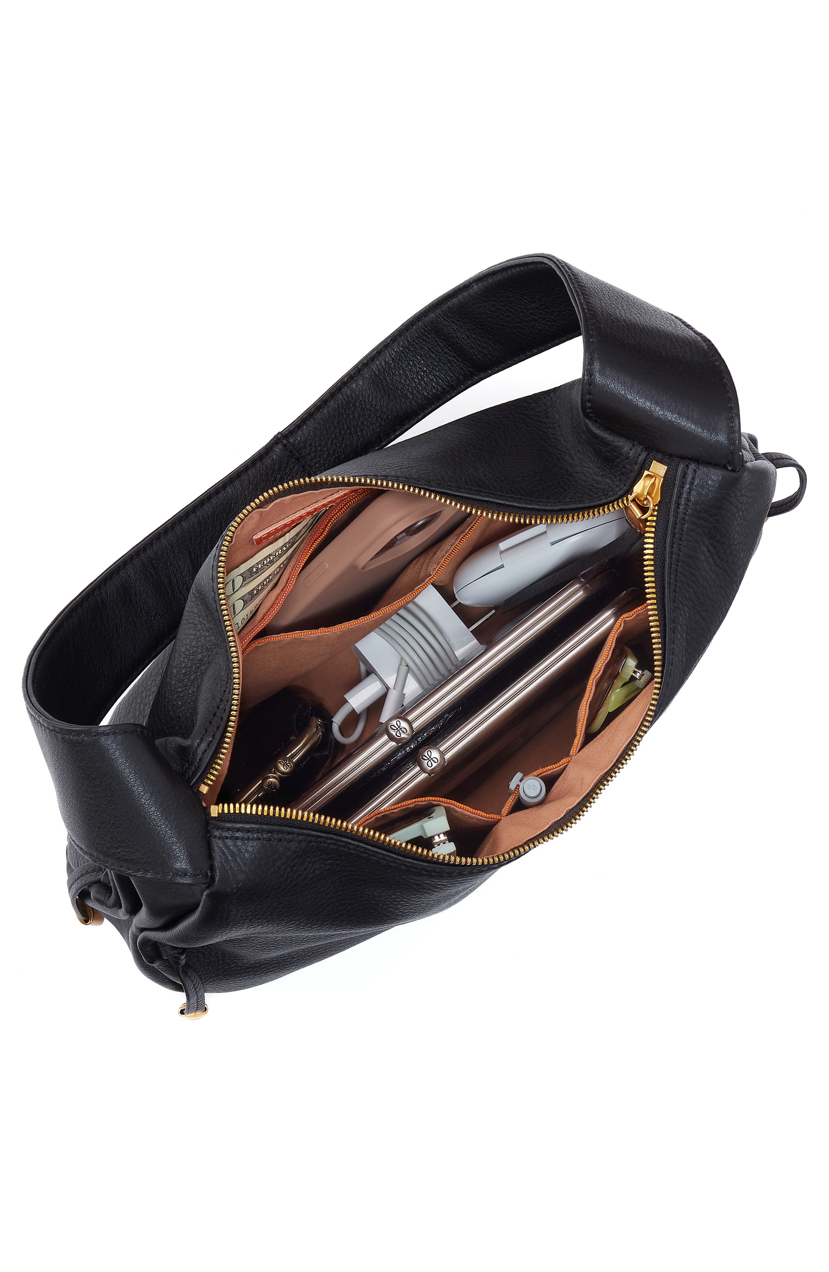 Kori Leather Hobo Shoulder Bag, Alternate, color, BLACK