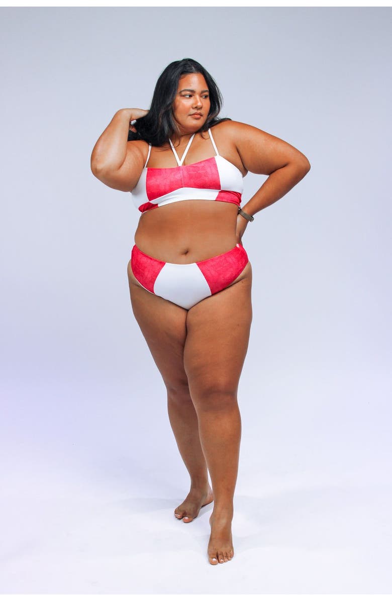 Mary Mercedes Massi Bikini Bottom With Color-Blocked Tile Pattern, Alternate, color, White And Red