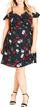 City Chic Floral Spot Cold Shoulder Wrap Dress
