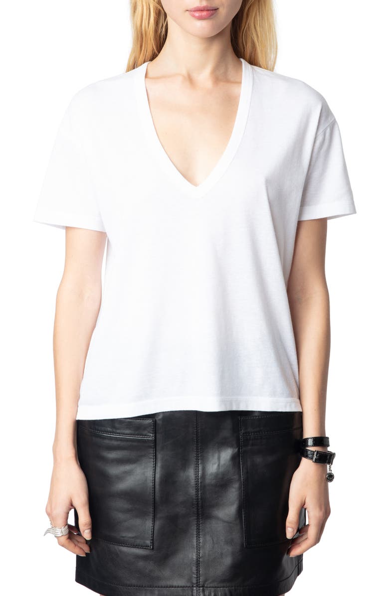 Zadig & Voltaire Marta Wings Strass Embellished V-Neck T-Shirt, Main, color, 
