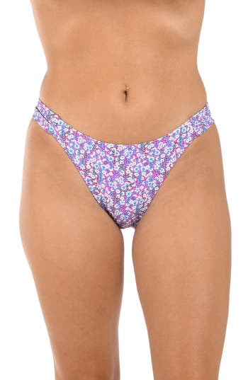 Citrus Flora Shirred Side High Waist Bikini Bottoms In Purple