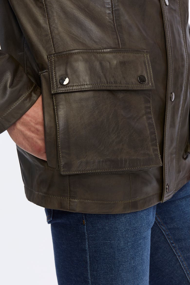 Utility Leather Jacket, Alternate, color, Brown