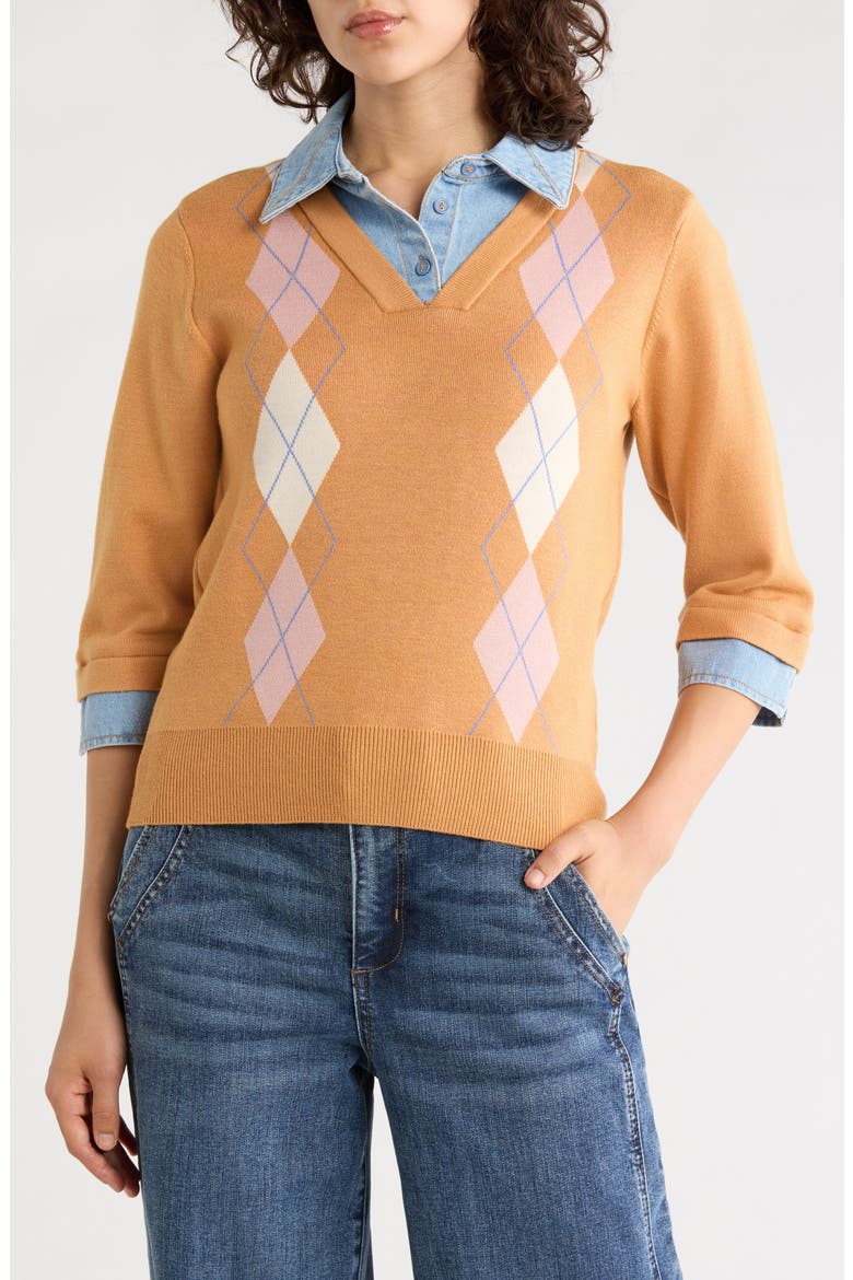 Argyle & Denim Sweater, Main, color, SADDLE MULTI