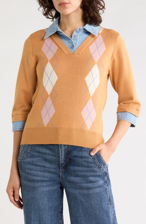 Argyle & Denim Sweater