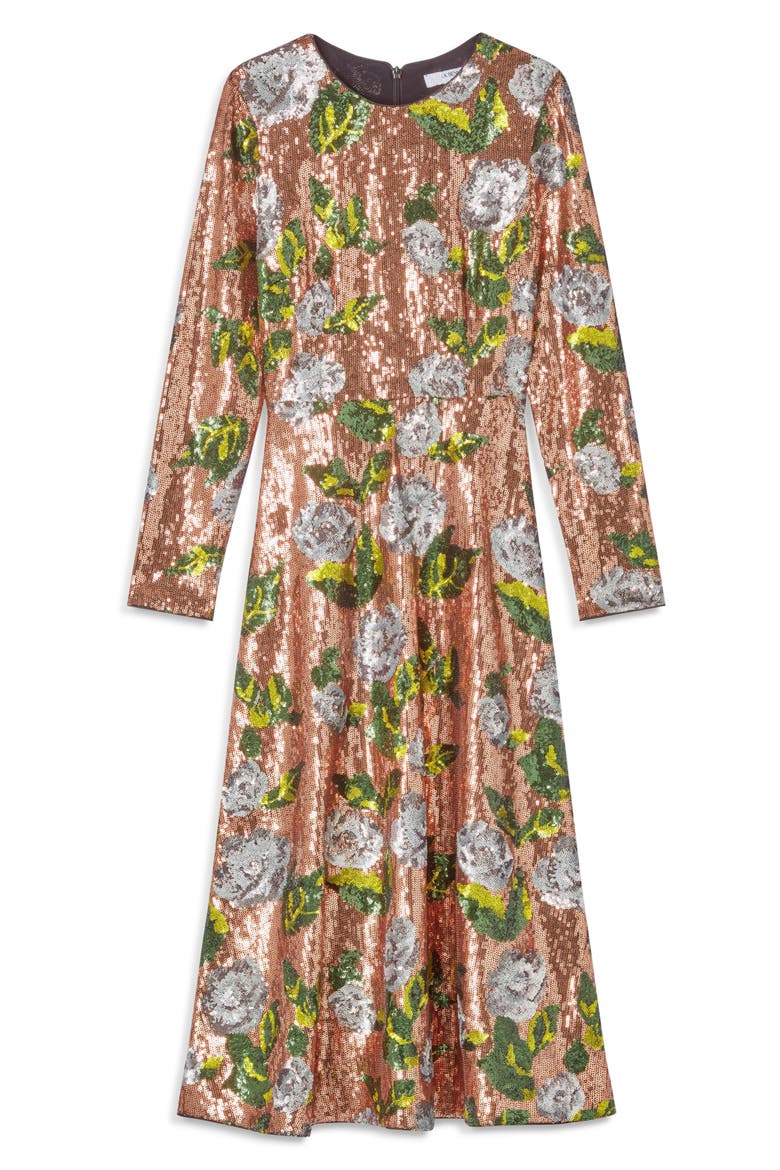 Marcel Floral Sequin Long Sleeve Midi Dress, Alternate, color, ROSE MULTI