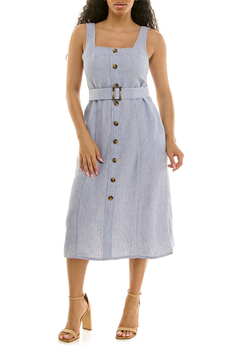 Square Neck Button Front Dress, Main, color, LIGHT BLUE
