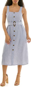 Nina Leonard Square Neck Button Front Dress