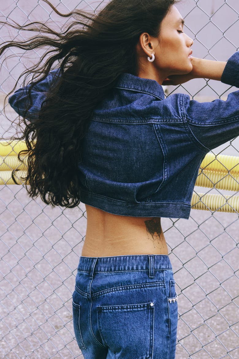Cropped Denim Jacket, Alternate, color, Dark denim blue