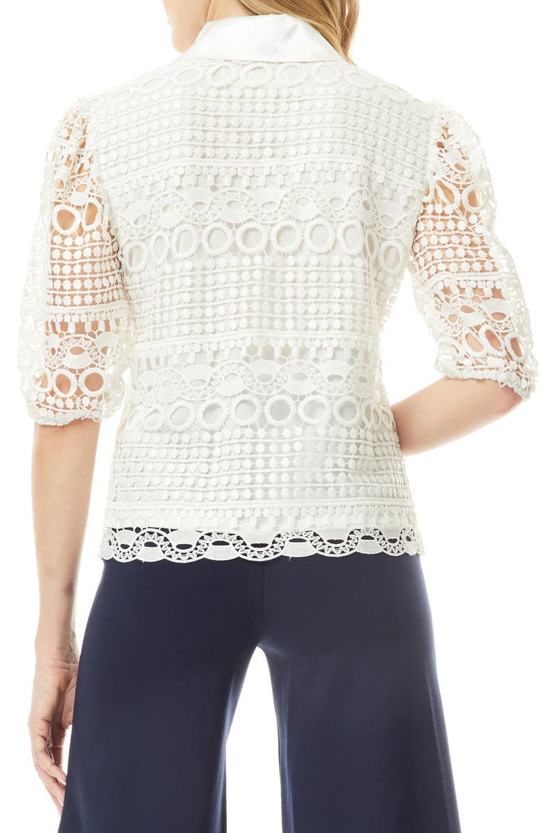 Brianna Lace Puff Sleeve Button-Up Top, Alternate, color, GARDENIA