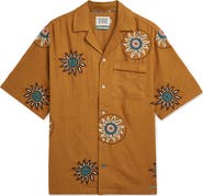 Scotch & Soda Embroidered Short Sleeve Linen Blend Button-Up Shirt