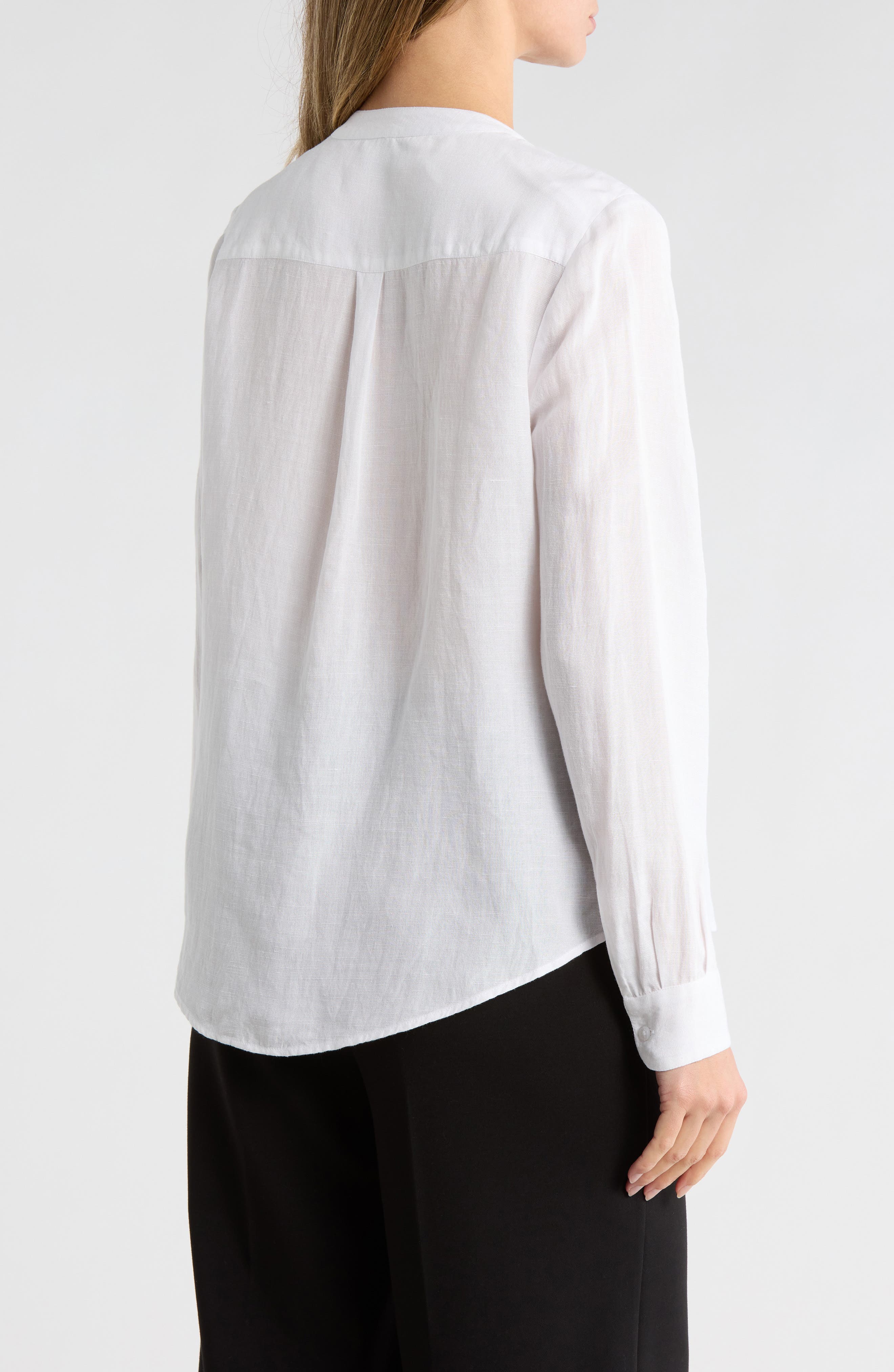 Ruffle Long Sleeve Linen Button-Up Shirt - image 2