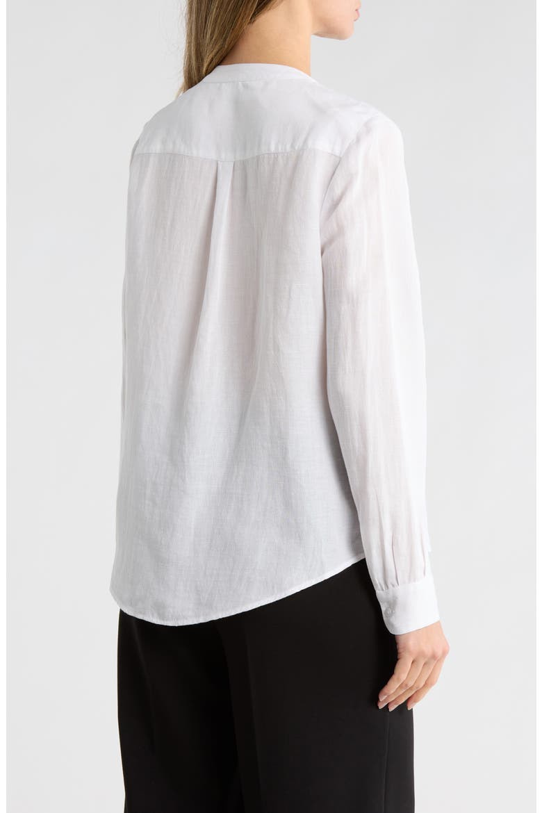 Ruffle Long Sleeve Linen Button-Up Shirt, Alternate, color, WHITE