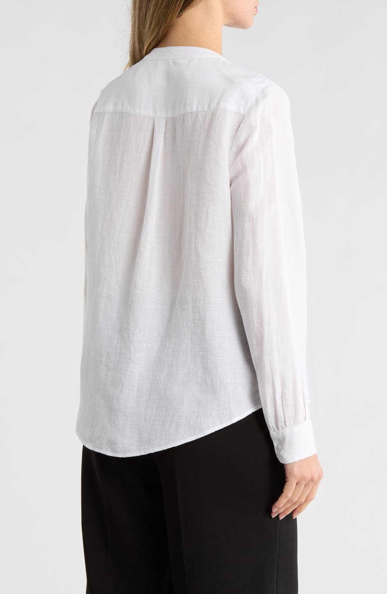 AREA STARS Ruffle Long Sleeve Linen Button-Up Shirt, Alternate, color, White