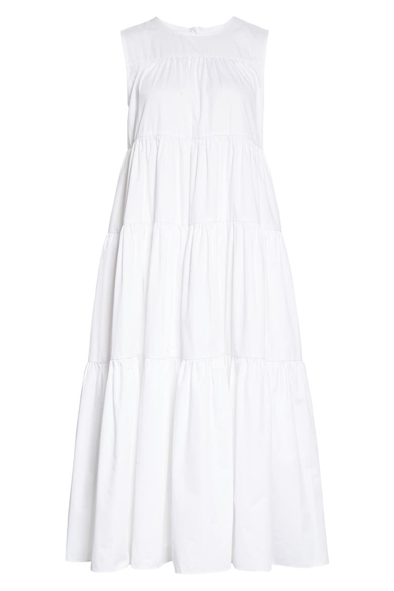 Tiered Cotton Midi Dress, Alternate, color, WHITE