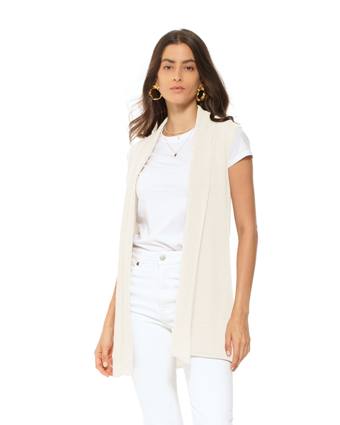 Pure Cashmere Sleeveless Long Open Front Cardigan