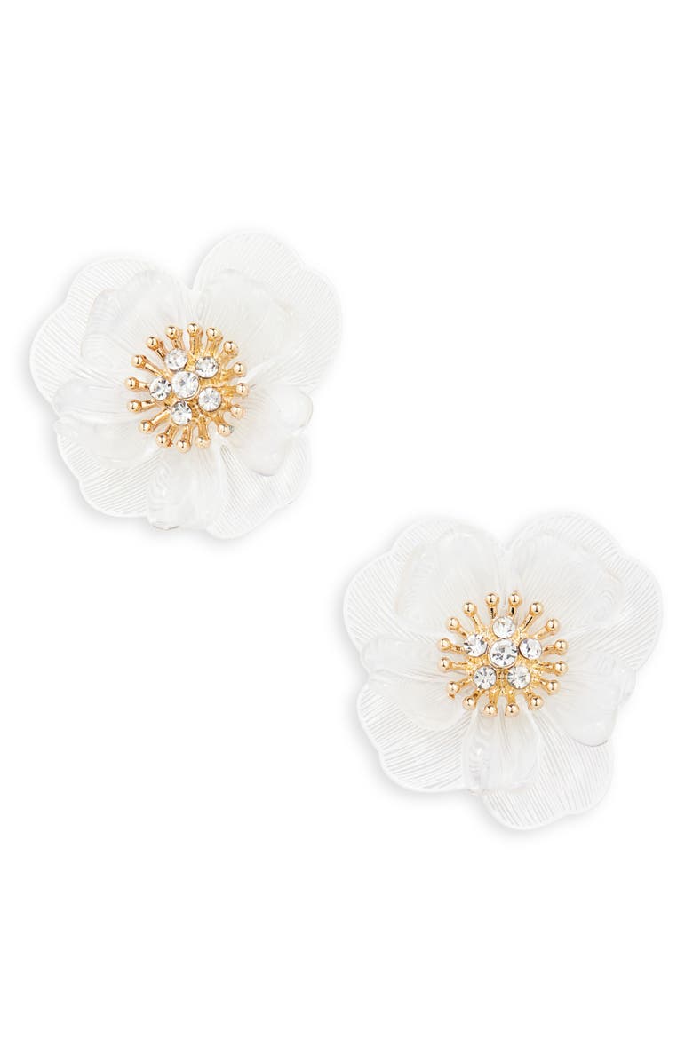 NORDSTROM RACK Frosted Flower Stud Earrings, Main, color, White- Gold
