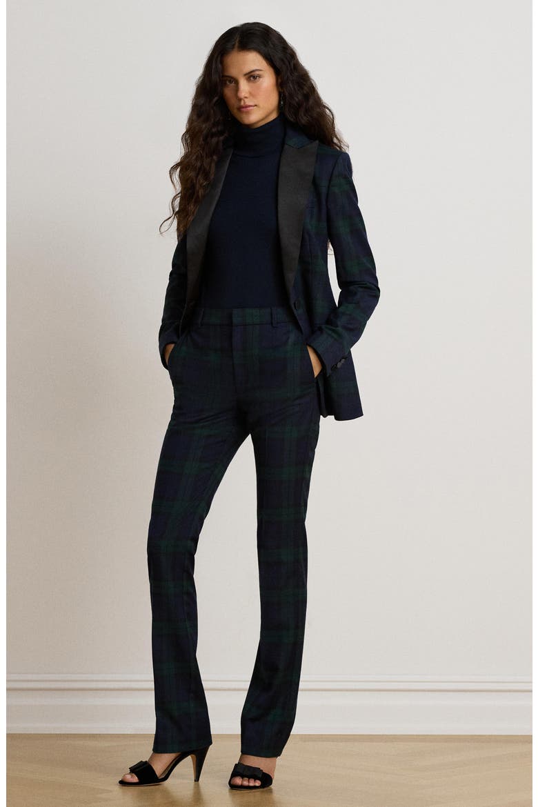 Satin Trim Plaid Blazer, Alternate, color, BLUE/ MULTI