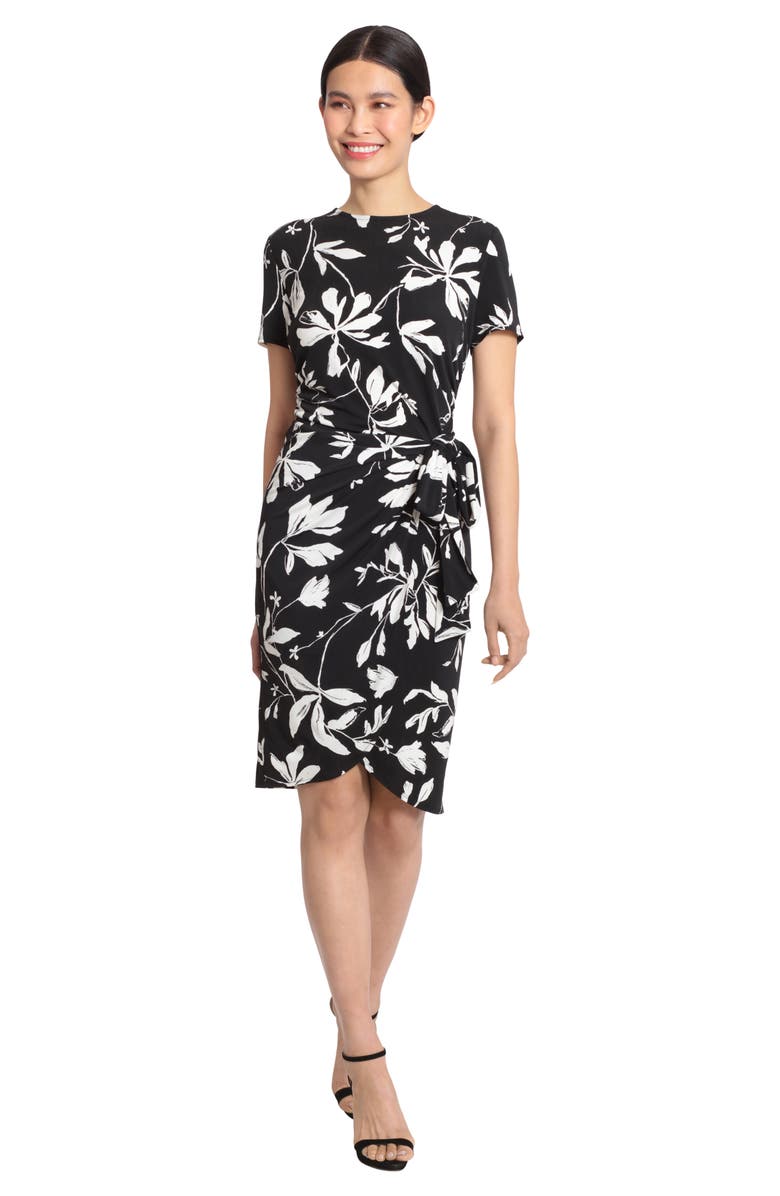 Maggy London Floral Short Sleeve Ruched Faux Wrap Dress, Alternate, color, 