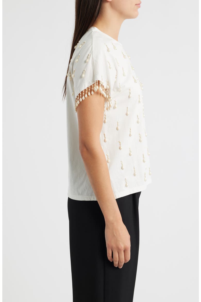Carmel Faux Pearl Accent Cotton T-Shirt, Alternate, color, IVORY