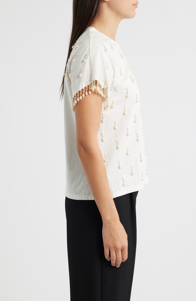 KOBI HALPERIN Carmel Faux Pearl Accent Cotton T-Shirt, Alternate, color, Ivory