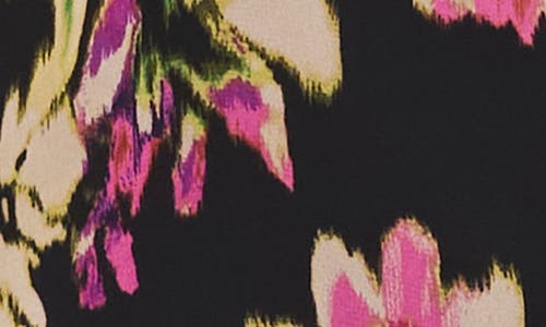 Vince Camuto Floral Print Raglan Sleeve Button-up Top In Black