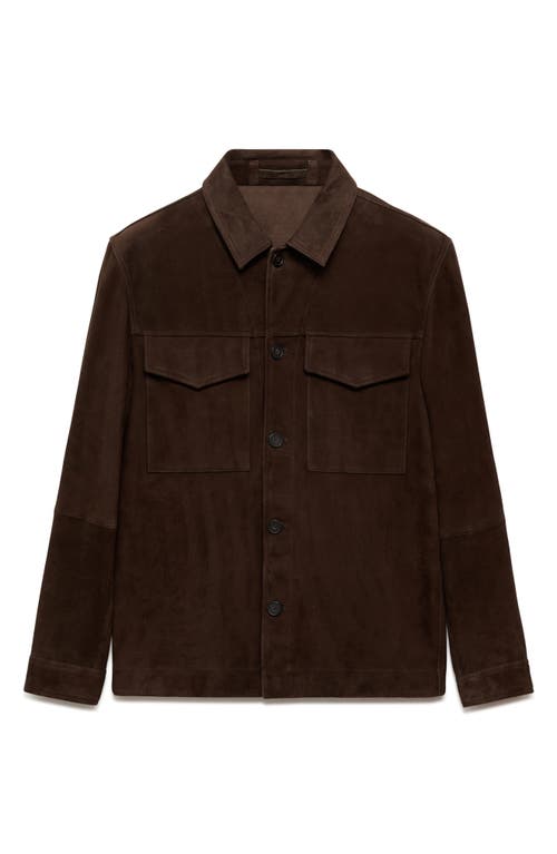 Mango Suede Button-up Shirt Jacket In Chocolate