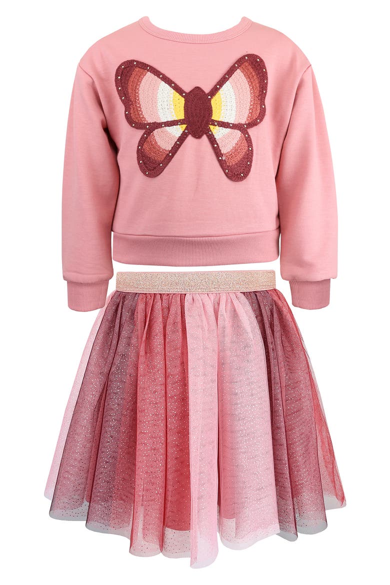 Kids' Crochet Butterfly Top & Tulle Skirt 2-Piece Set, Main, color, MARSALA