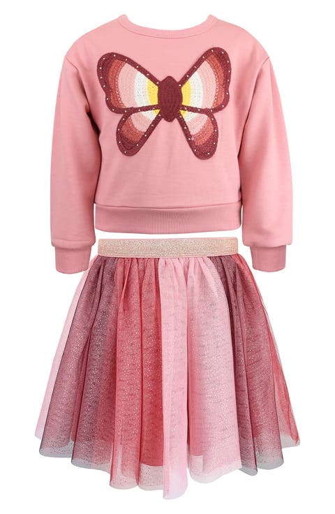 Kids' Crochet Butterfly Top & Tulle Skirt 2-Piece Set