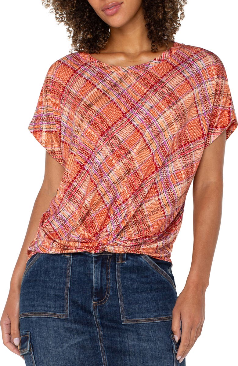 Liverpool Los Angeles Knot Front Plaid Knit Top, Main, color, 
