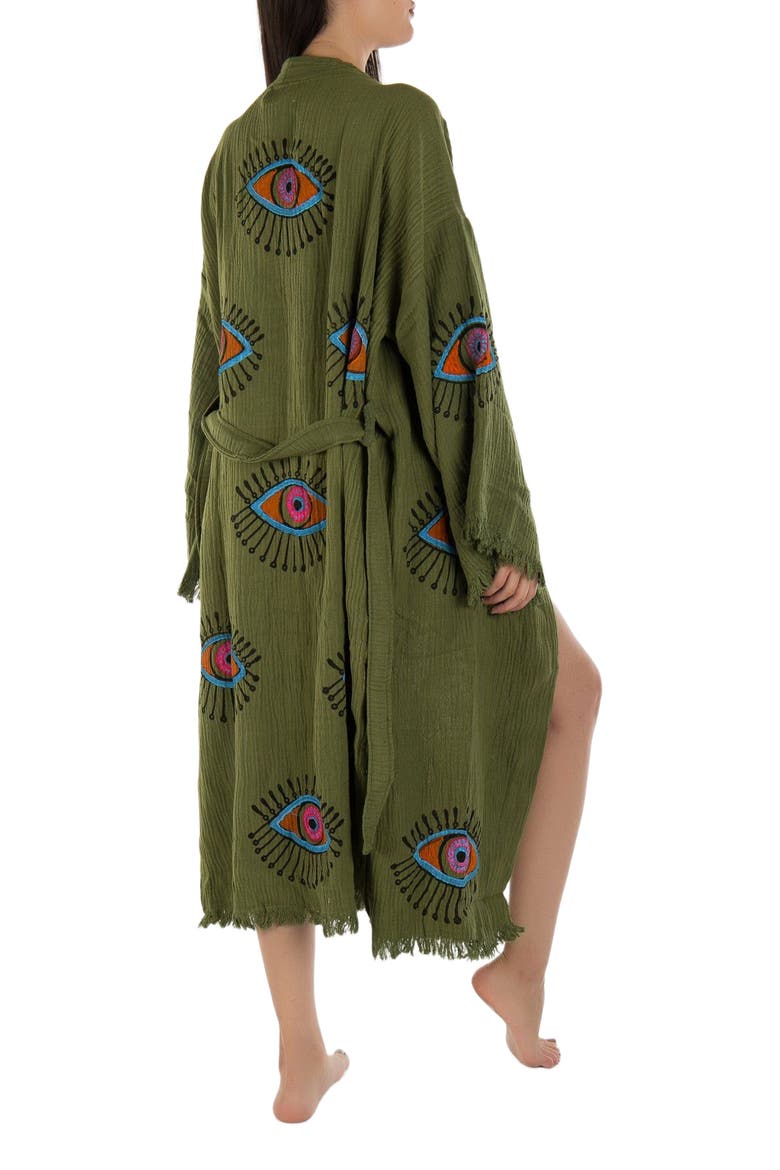 Aria Evil Eye Handmade Cotton Robe Cover-Up, Alternate, color, Green