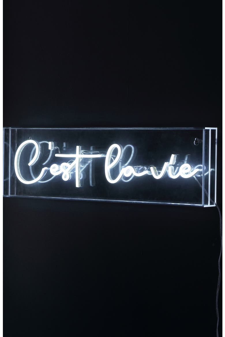 C'est La Vie 20" X 6" Contemporary Glam Acrylic Box USB Operated LED Neon Light, White, Alternate, color, White