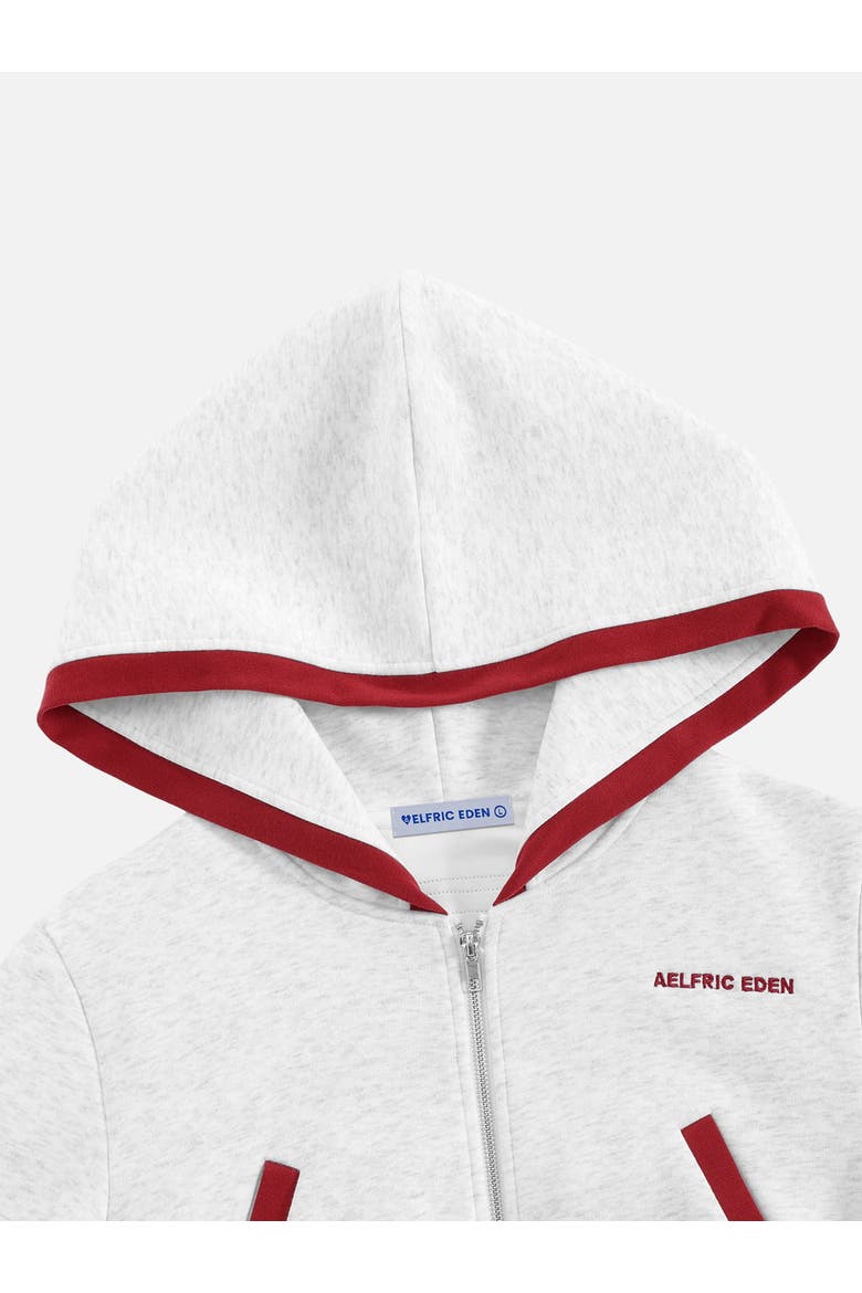 Cropped Contrast Zip Up Hoodie, Alternate, color, Grey