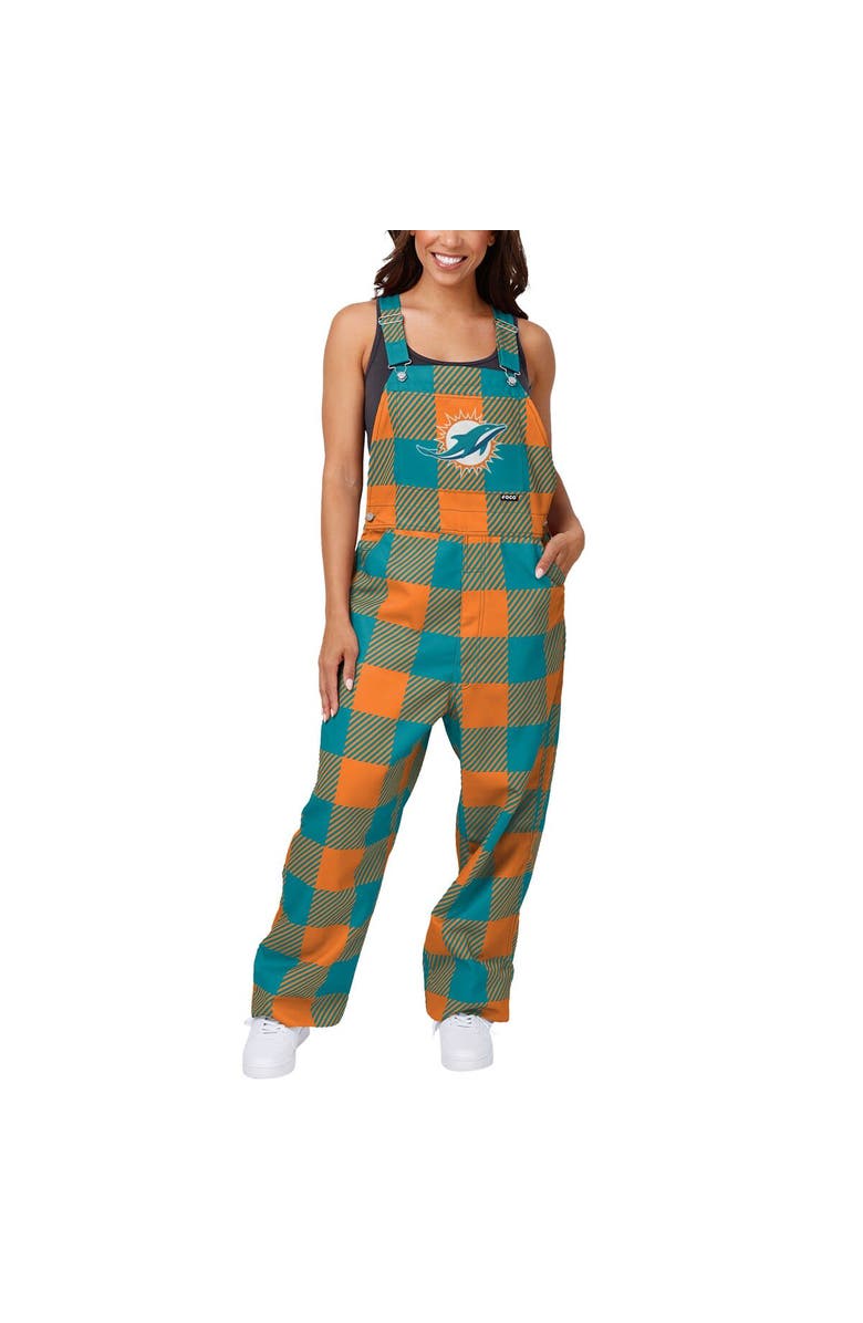 FOCO Women's FOCO  Aqua Miami Dolphins Big Logo Plaid Overalls, Main, color, 