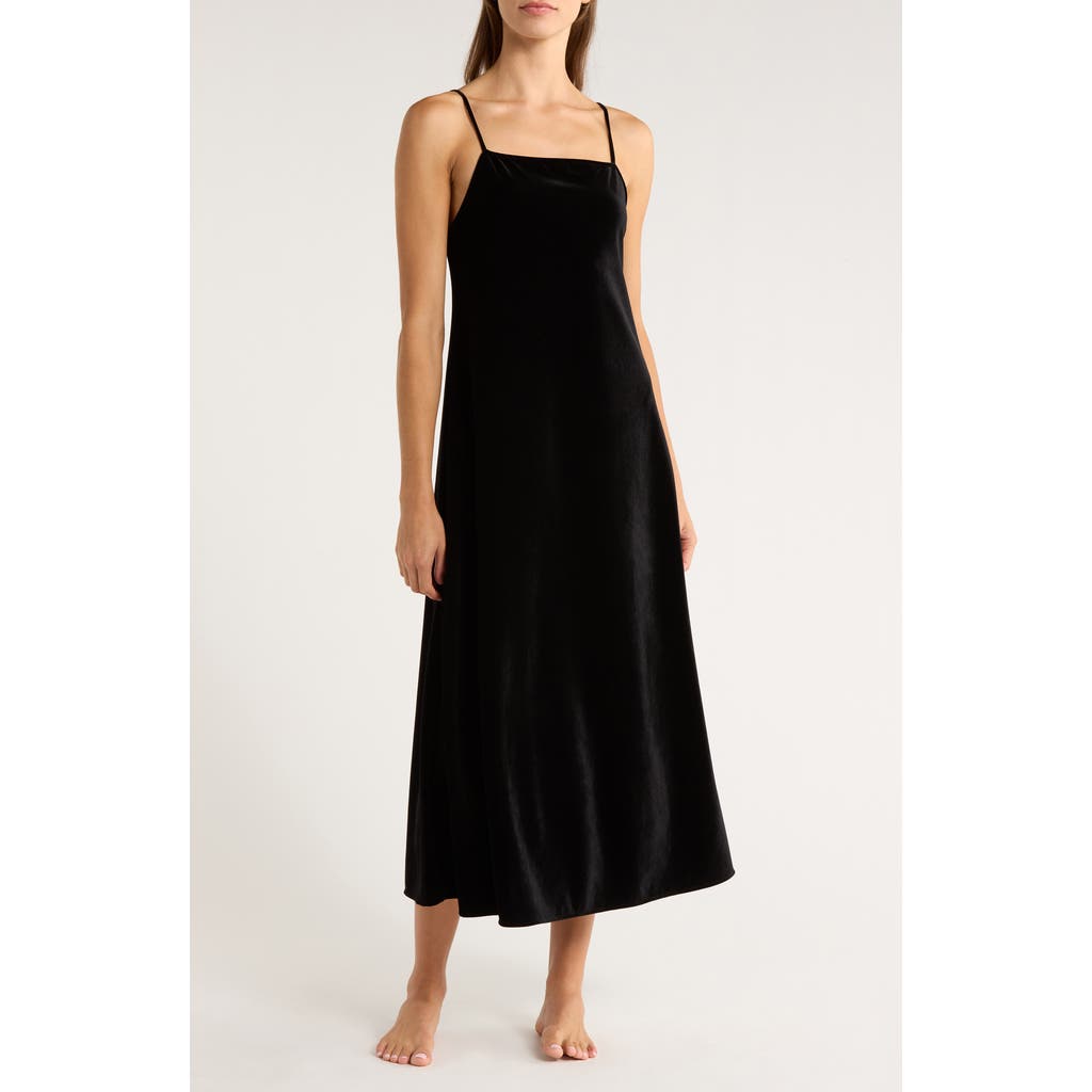 Natori Natalie Open Back Velvet Nightgown In Black