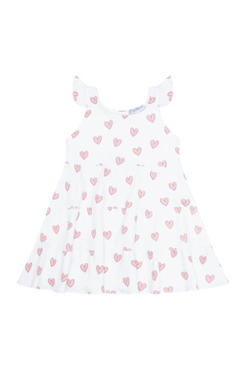 Pink Heart Print Ruffle Dress - Toddler & Little Kid