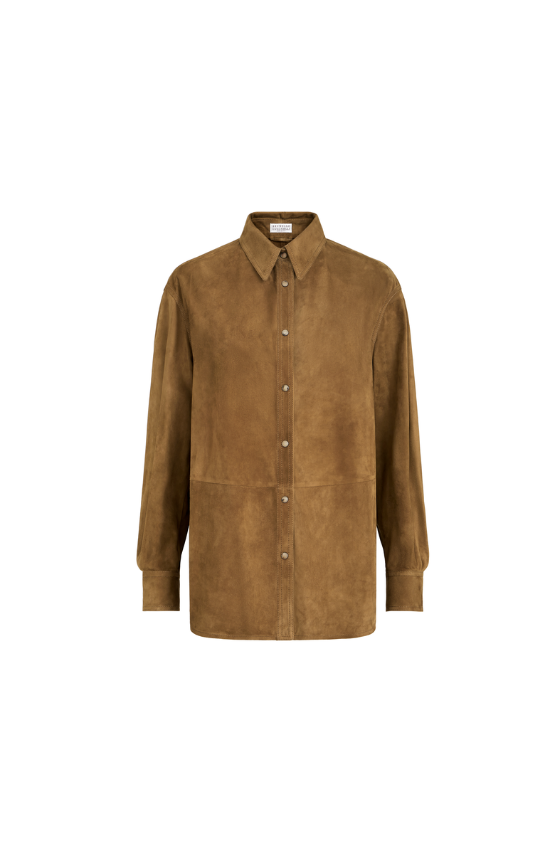Brunello Cucinelli Suede shirt with monili, Main, color, Light Brown