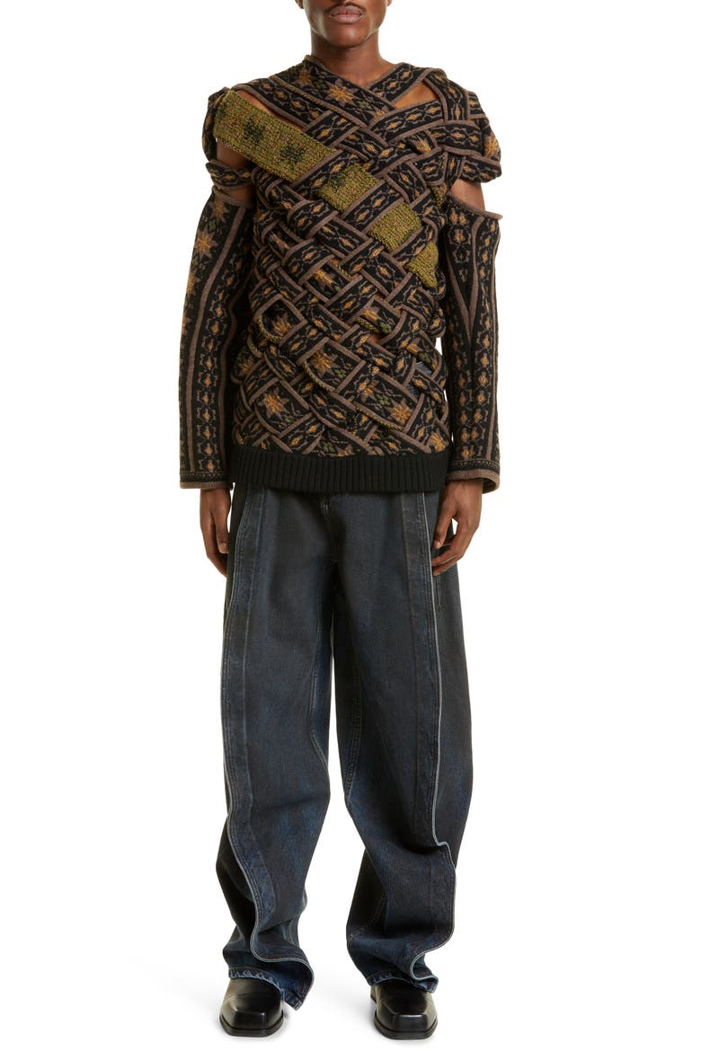 Braided Norwegian Sweater, Alternate, color, BROWN