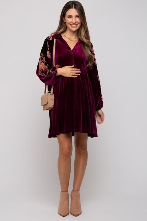 Velvet Floral Long Sleeve Dress