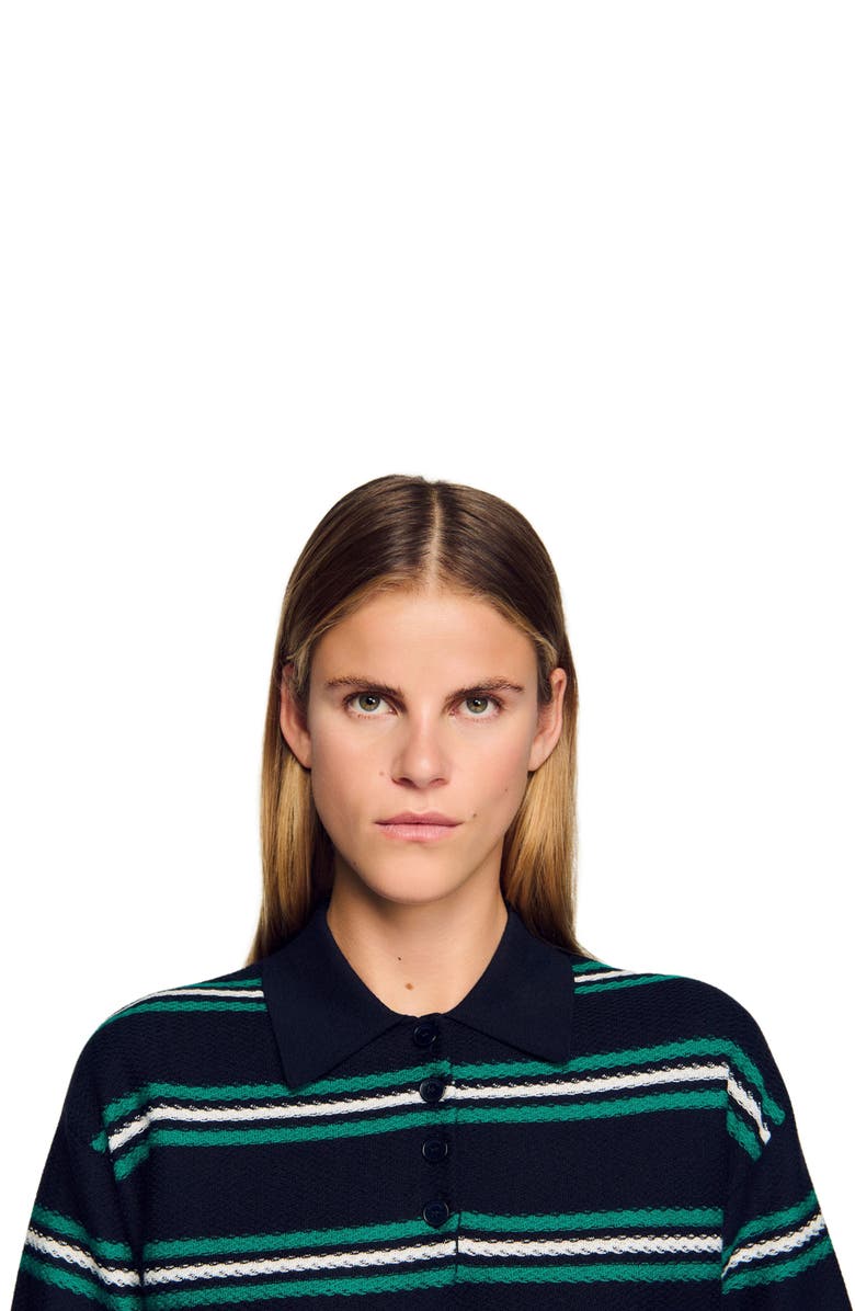SANDRO Polo-neck striped sweater, Alternate, color, Navy Blue