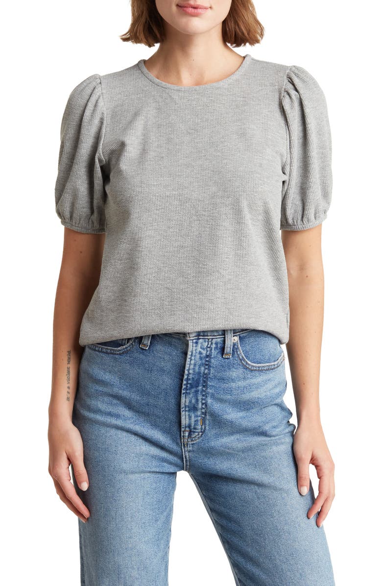 FOR THE REPUBLIC Short Puff Sleeve Rib Knit Top, Main, color, 