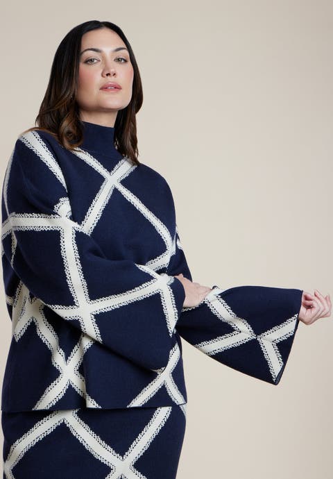 Mock Neck Intarsia Sweater (Plus)